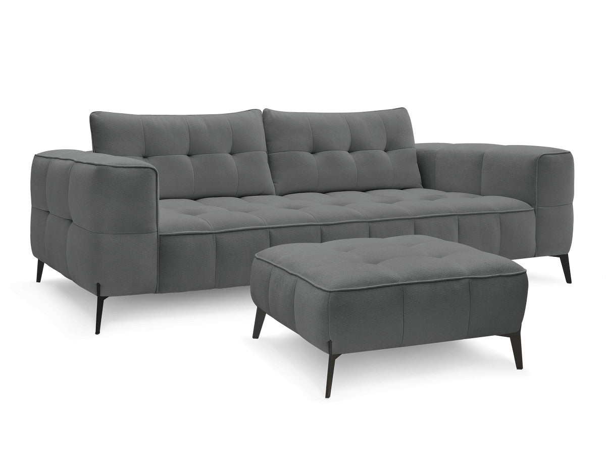 Canapé droit fixe 3 places ANIS tissu texturé avec pouf