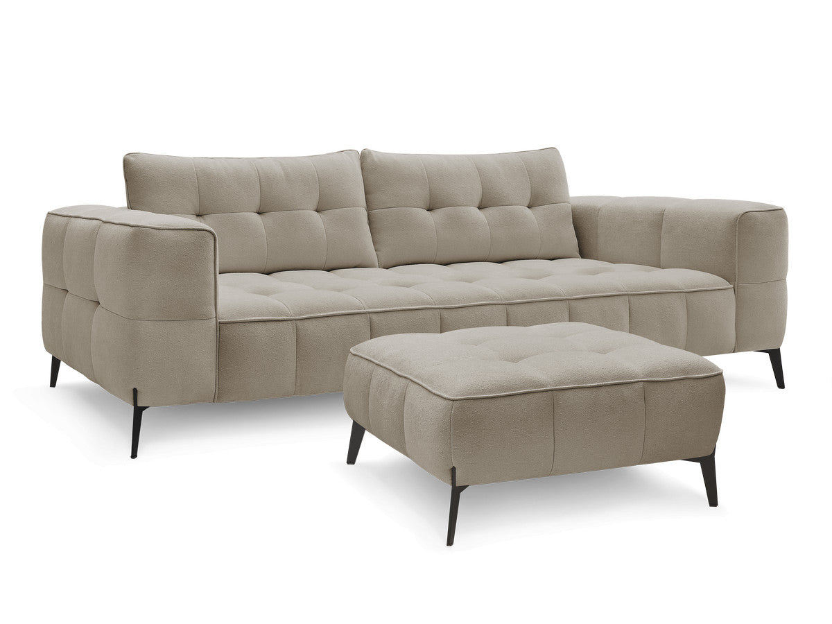 Canapé droit fixe 3 places ANIS tissu texturé avec pouf