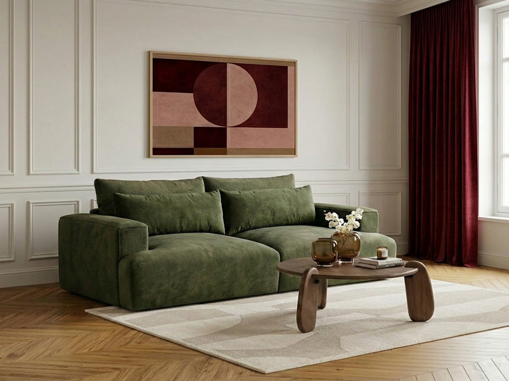 Canapé droit fixe 3 places assise profonde TWINY tissu lisse