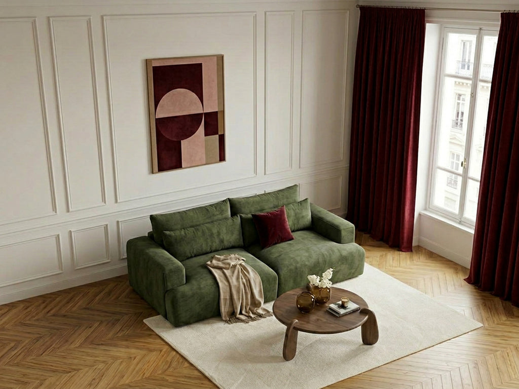 Canapé droit fixe 3 places assise profonde TWINY tissu lisse