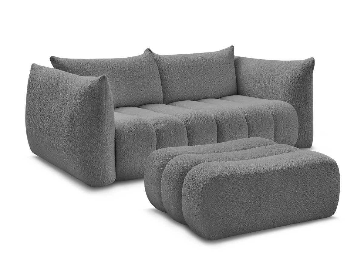 Canapé droit fixe 3 places AZRA tissu bouclette avec pouf