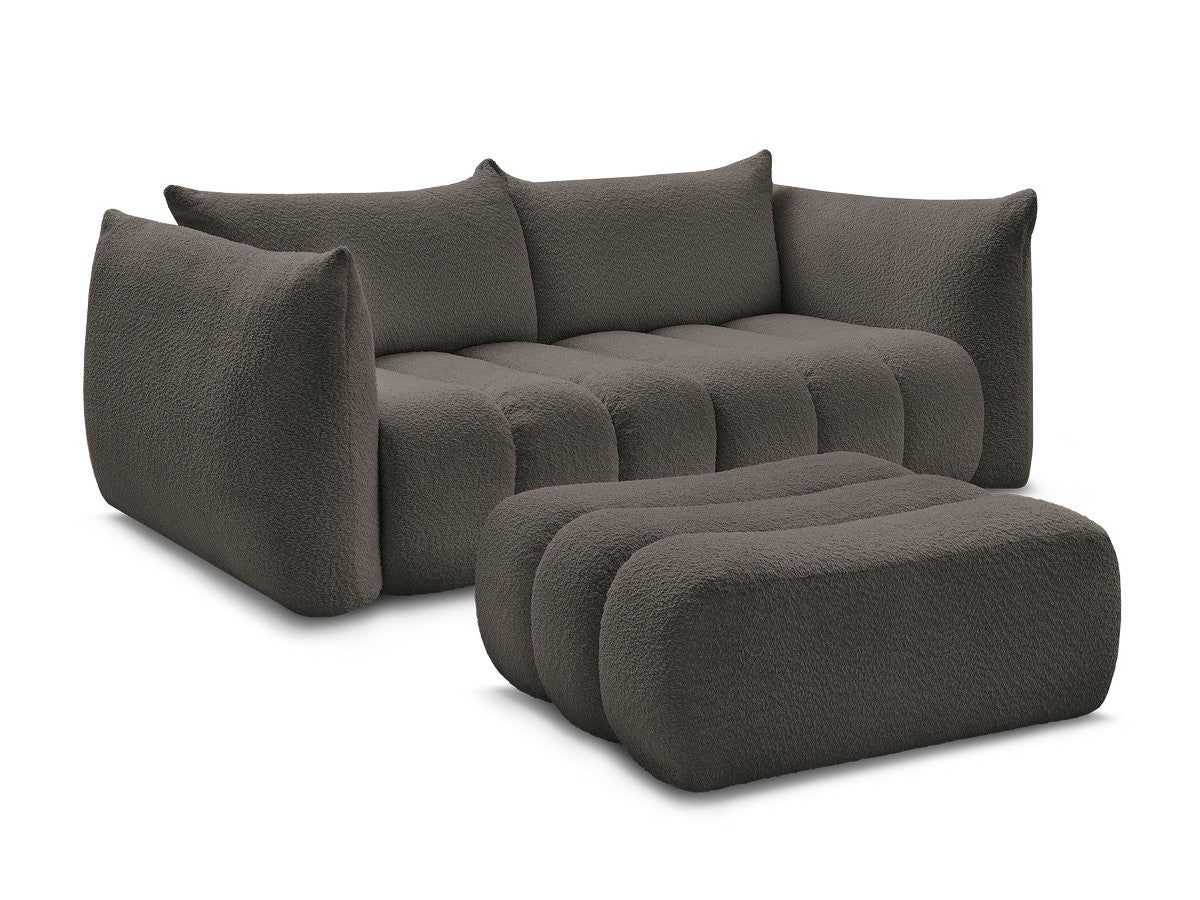 Canapé droit fixe 3 places AZRA tissu bouclette avec pouf