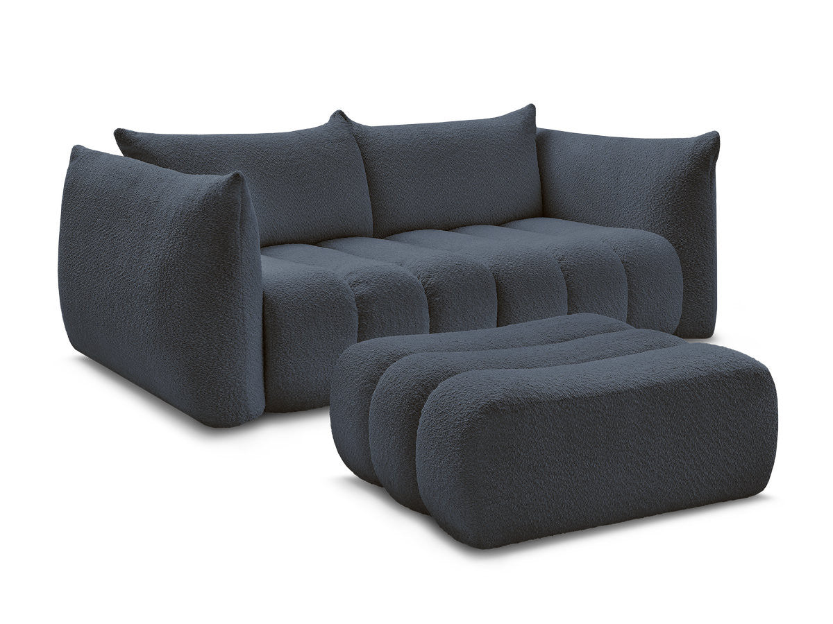 Canapé droit fixe 3 places AZRA tissu bouclette avec pouf
