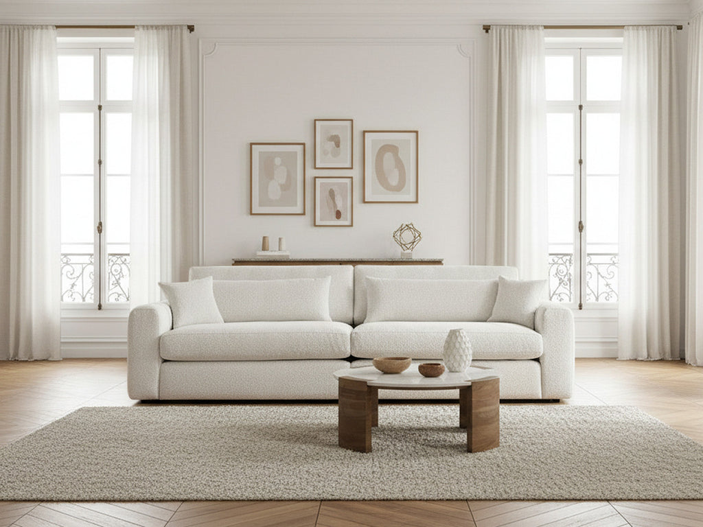 Canapé droit fixe 3 places BELMONT tissu bouclette