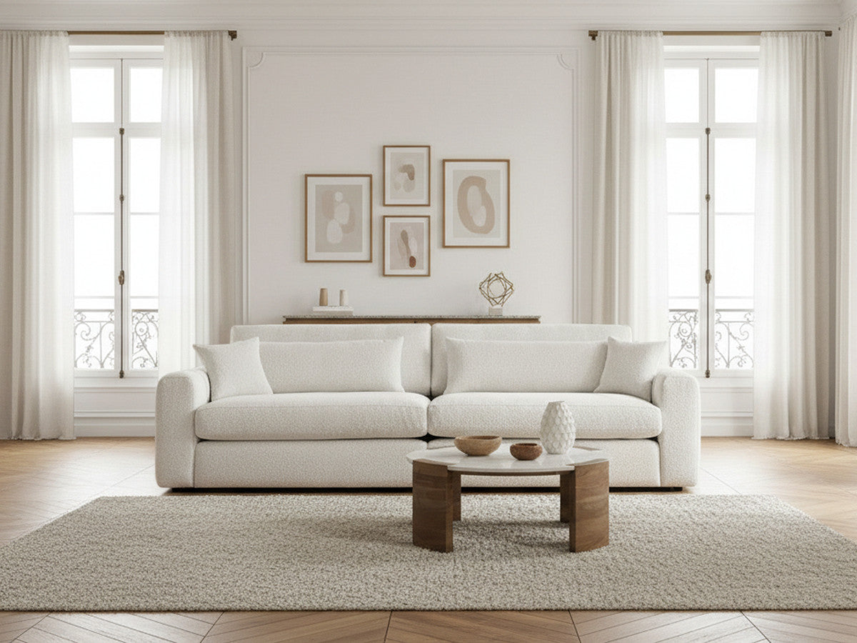 Canapé droit fixe 3 places BELMONT tissu bouclette