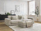 Canapé droit fixe 3 places compact LEONARD tissu texturé avec pouf