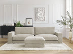 Canapé droit fixe 3 places compact LEONARD tissu texturé avec pouf