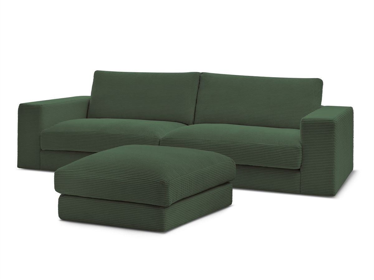 Canapé droit fixe 3 places compact LEONARD velours côtelé avec pouf