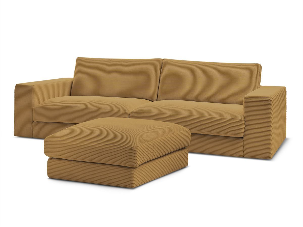 Canapé droit fixe 3 places compact LEONARD velours côtelé avec pouf