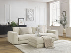 Canapé droit fixe 3 places compact LEONARD velours côtelé avec pouf
