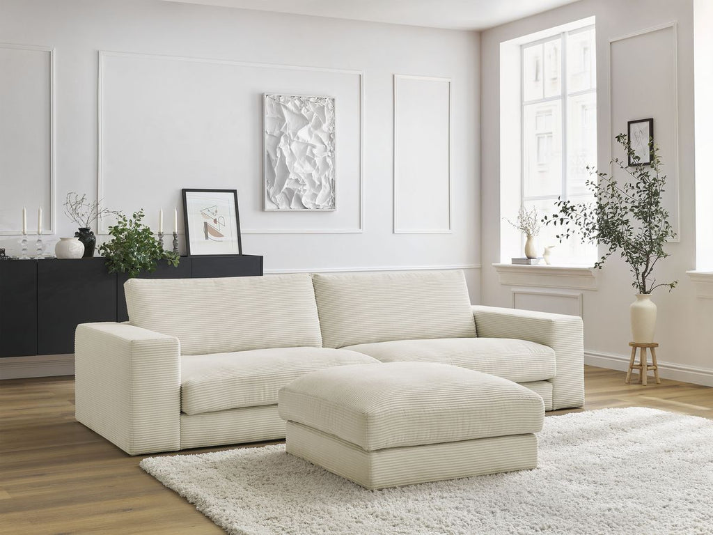 Canapé droit fixe 3 places compact LEONARD velours côtelé avec pouf