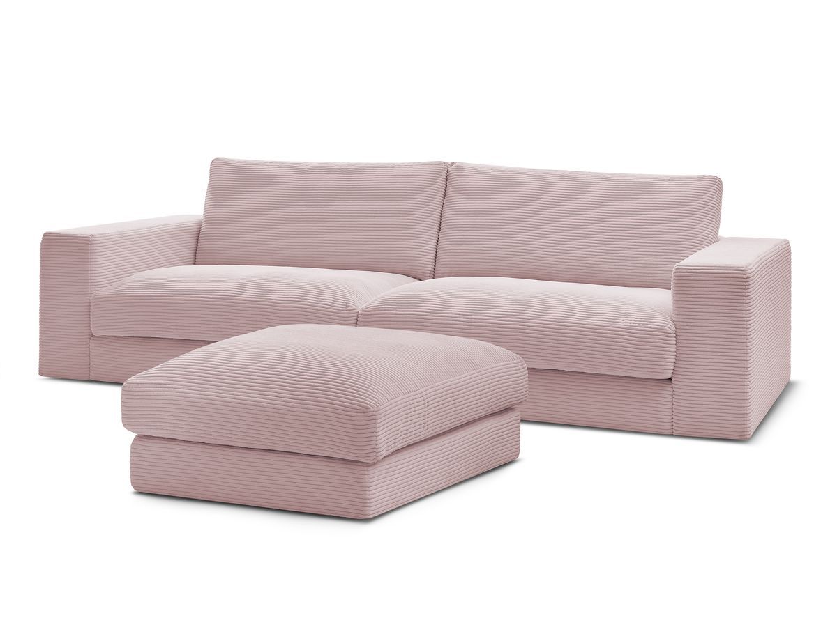 Canapé droit fixe 3 places compact LEONARD velours côtelé avec pouf