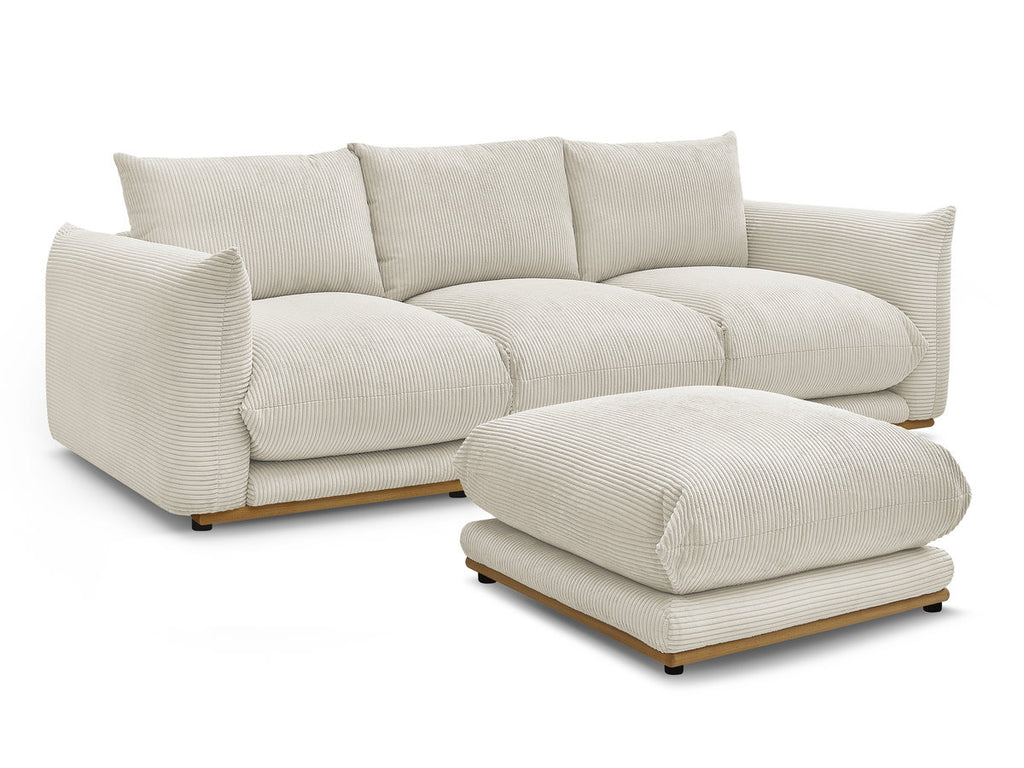 Canapé droit fixe 3 places ERNEST tissu velours côtelé avec pouf