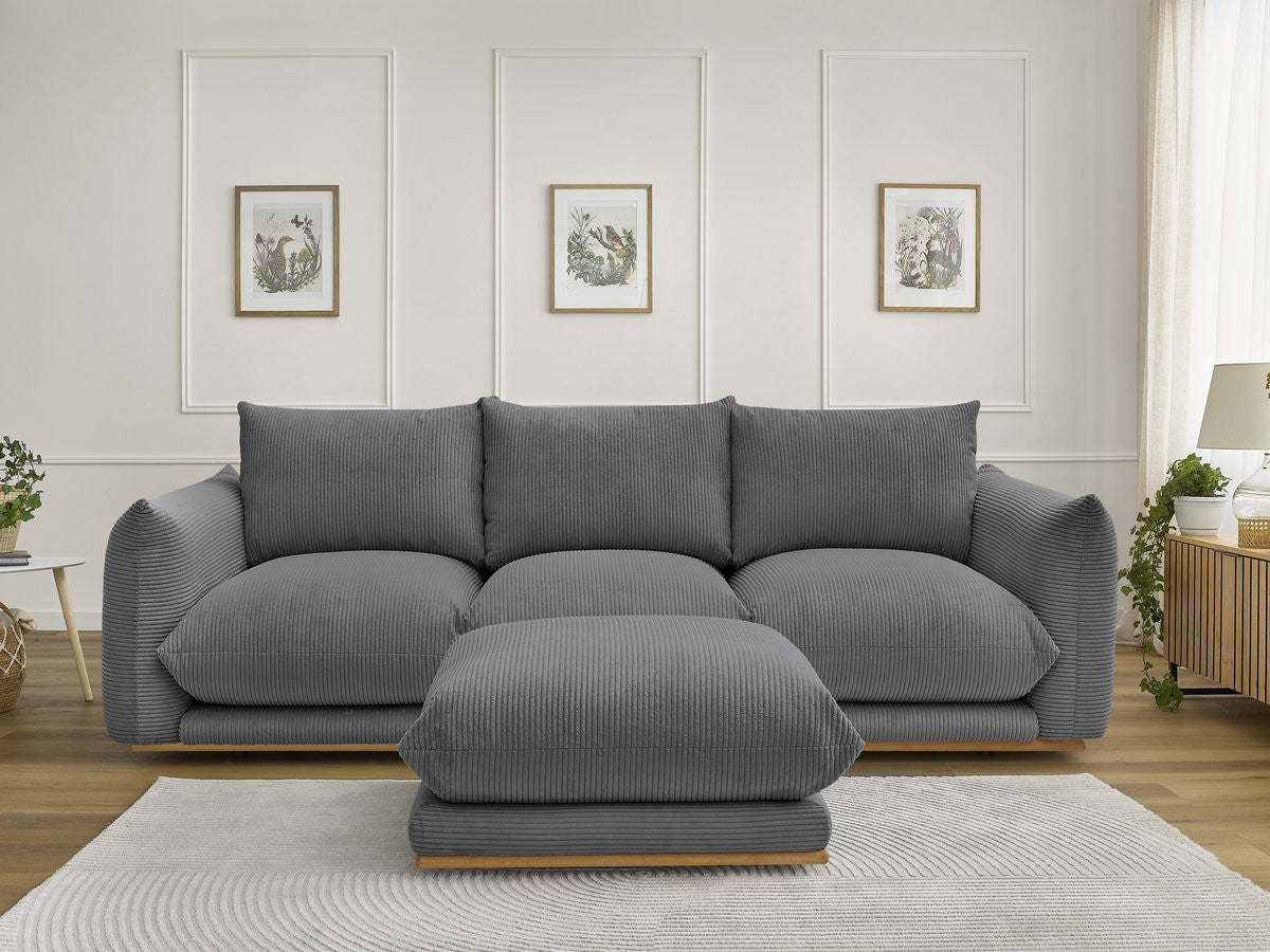 Canapé droit fixe 3 places ERNEST tissu velours côtelé avec pouf
