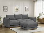Canapé droit fixe 3 places ERNEST tissu velours côtelé avec pouf