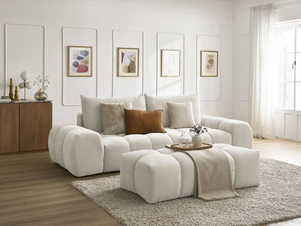Canapé droit fixe 3 places EVEREST tissu texturé avec pouf