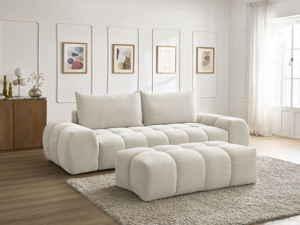 Canapé droit fixe 3 places EVEREST tissu texturé avec pouf