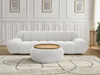 Canapé droit fixe 3 places HAYDEN tissu mesh avec pouf grand avec plateau