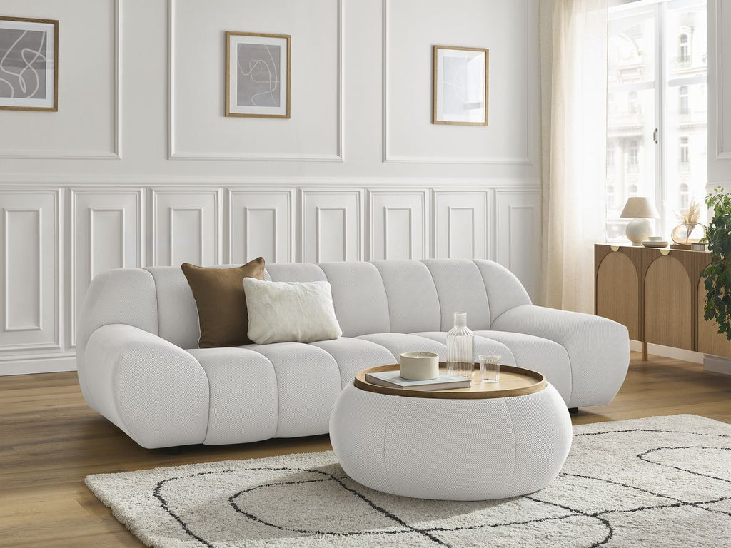 Canapé droit fixe 3 places HAYDEN tissu mesh avec pouf grand avec plateau