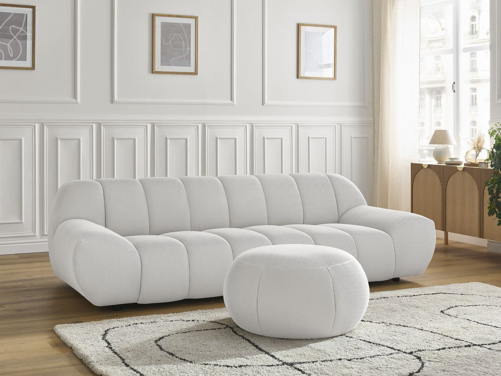 Canapé droit fixe 3 places HAYDEN tissu mesh avec pouf grand