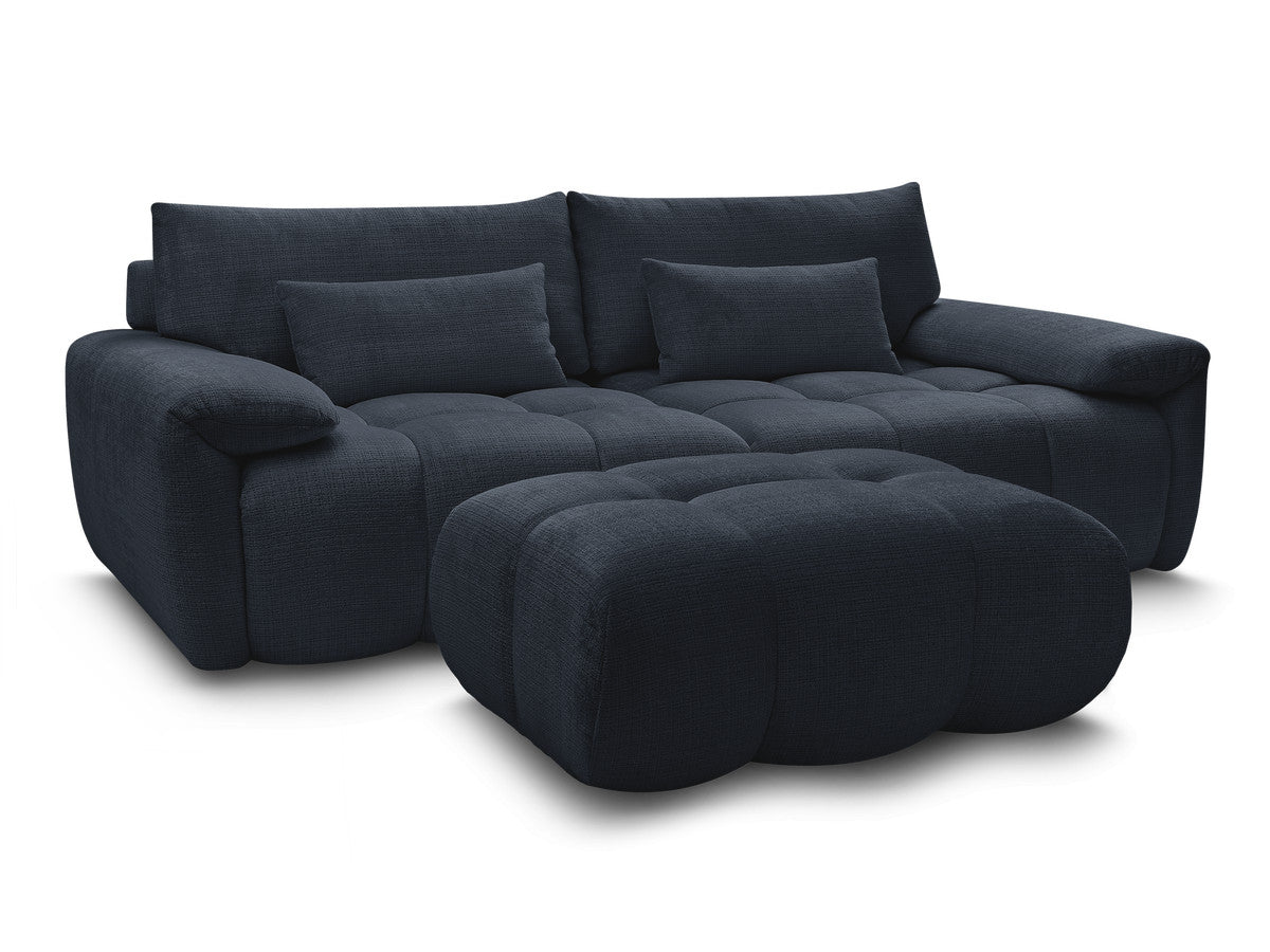 Canapé droit fixe 3 places IVANE avec dossier avance recule en tissu texturé et son pouf