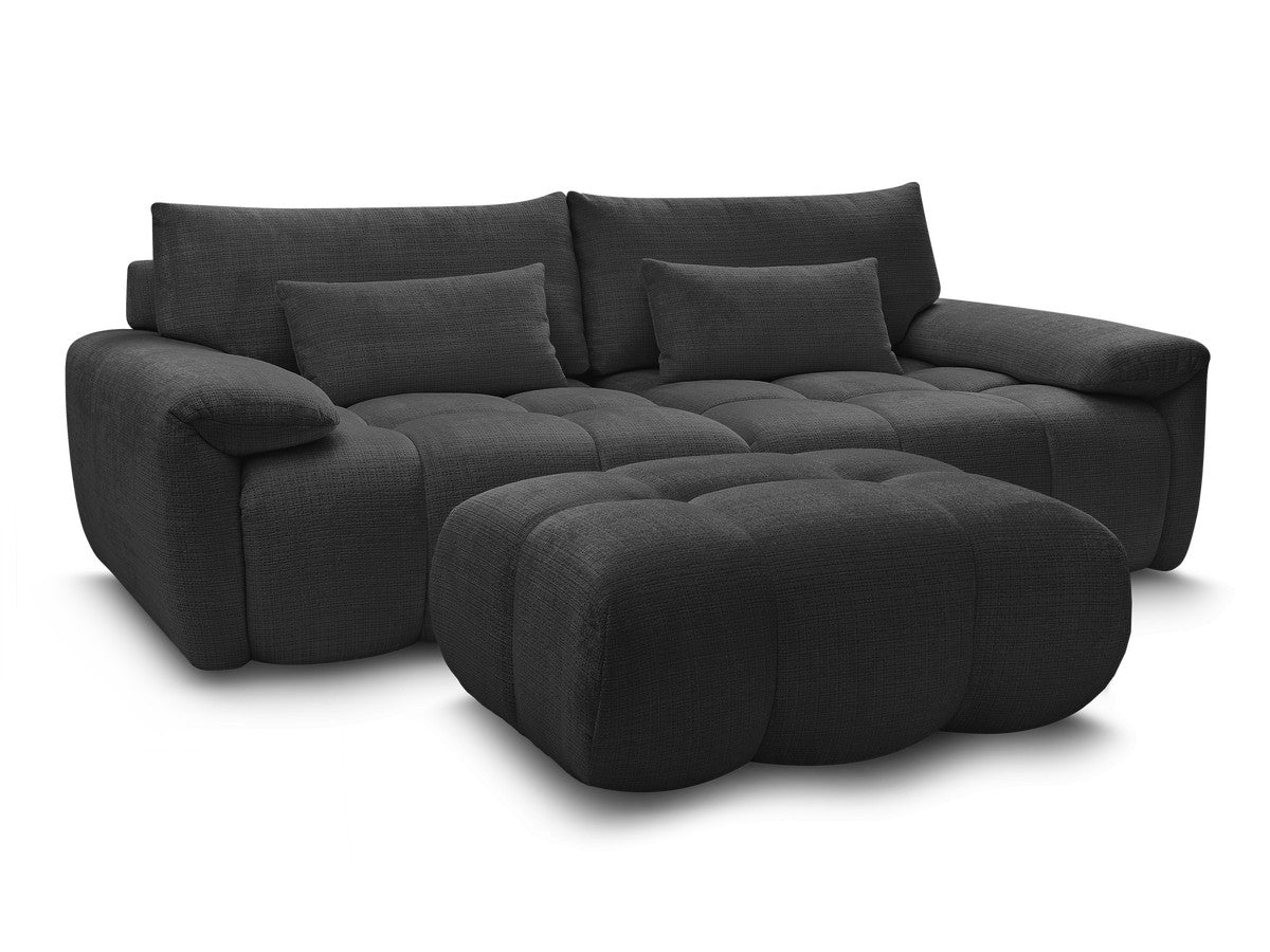 Canapé droit fixe 3 places IVANE avec dossier avance recule en tissu texturé et son pouf