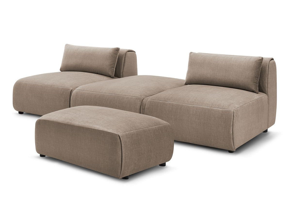 Canapé droit fixe 3 places JEANNE avec pouf tissu velours