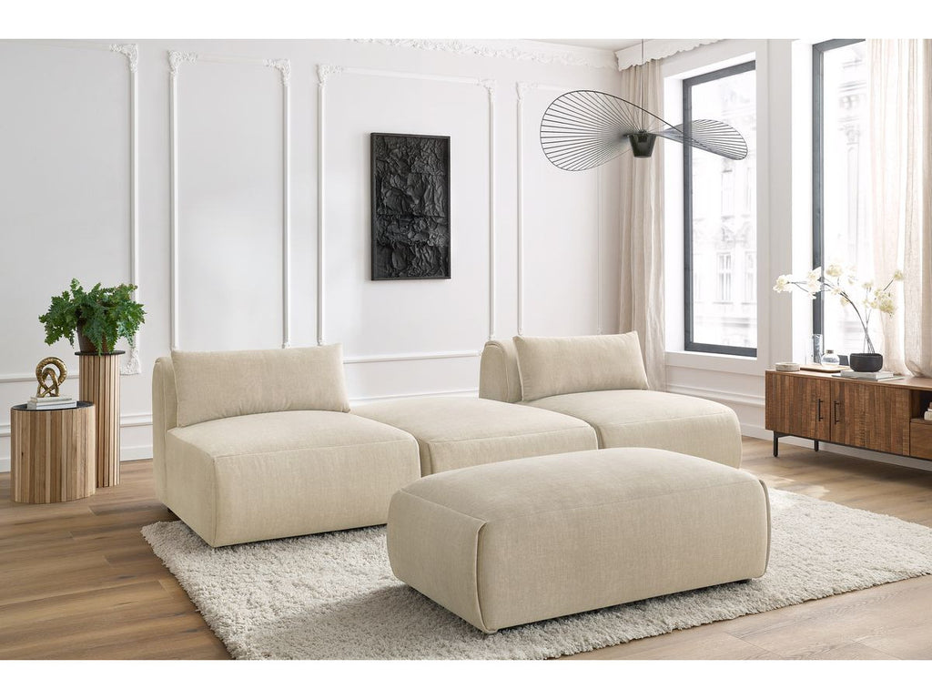 Canapé droit fixe 3 places JEANNE avec pouf tissu velours