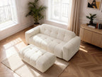 Canapé droit fixe 3 places LAURA tissu chiné avec grand pouf