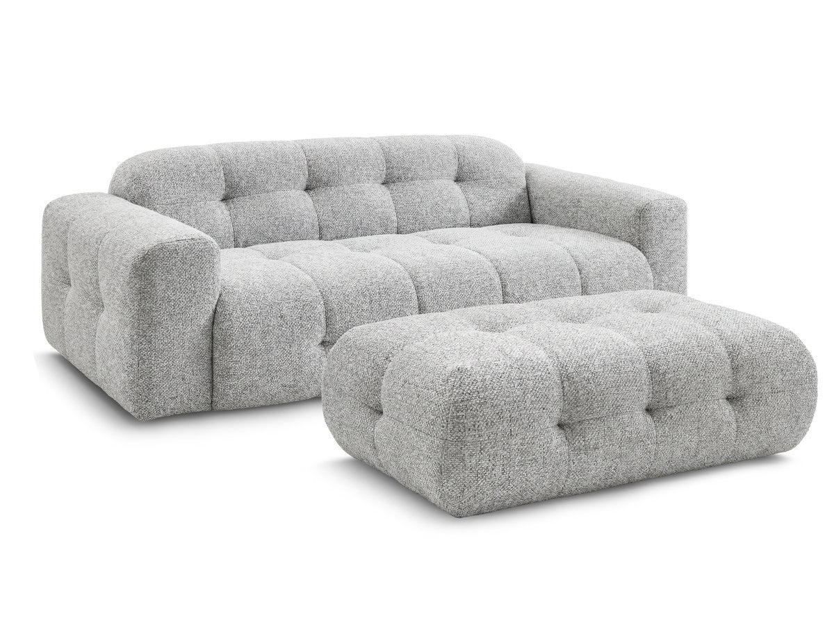 Canapé droit fixe 3 places LAURA tissu chiné avec grand pouf