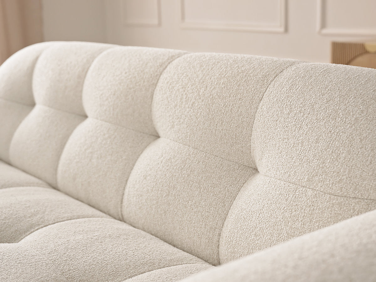 Canapé droit fixe 3 places LAURA tissu chiné avec grand pouf