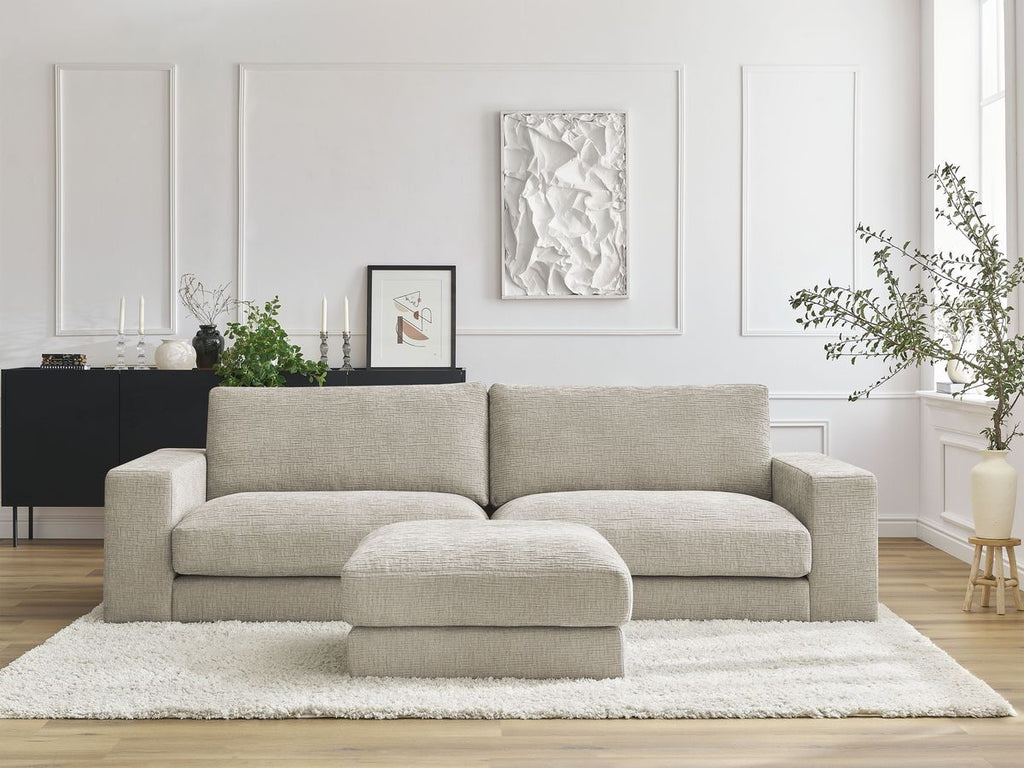 Canapé droit fixe 3 places LEONARD tissu texturé avec pouf