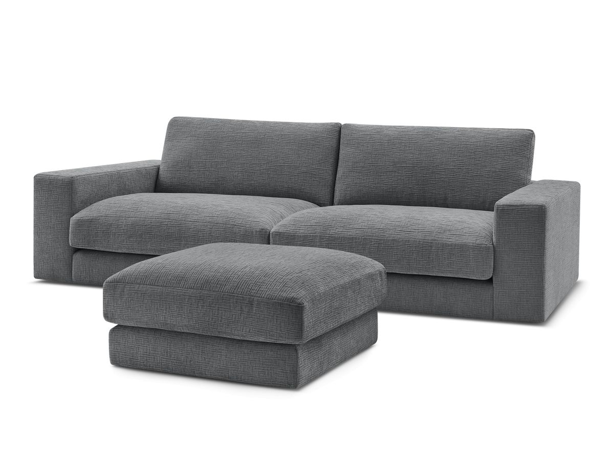 Canapé droit fixe 3 places LEONARD tissu texturé avec pouf