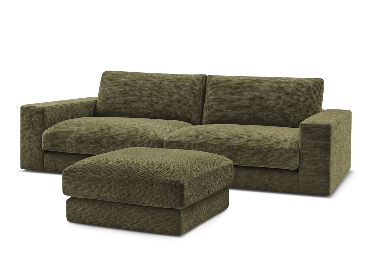Canapé droit fixe 3 places LEONARD tissu texturé avec pouf