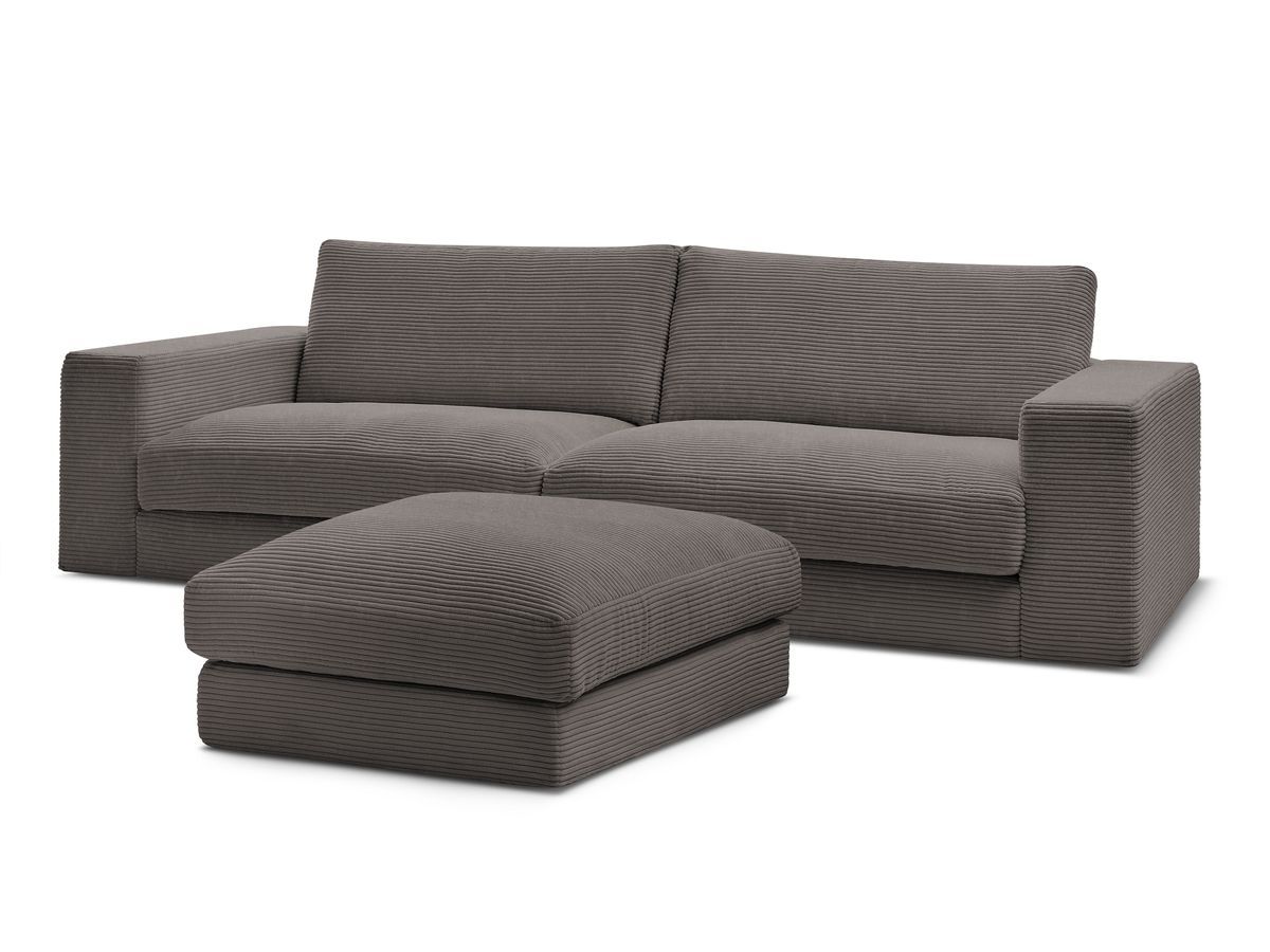 Canapé droit fixe 3 places LEONARD velours côtelé avec pouf