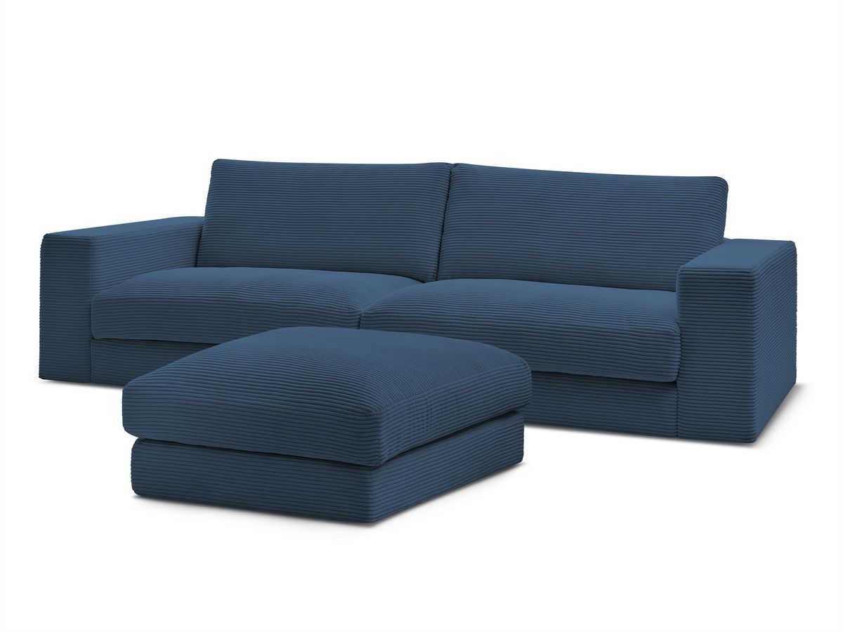 Canapé droit fixe 3 places LEONARD velours côtelé avec pouf