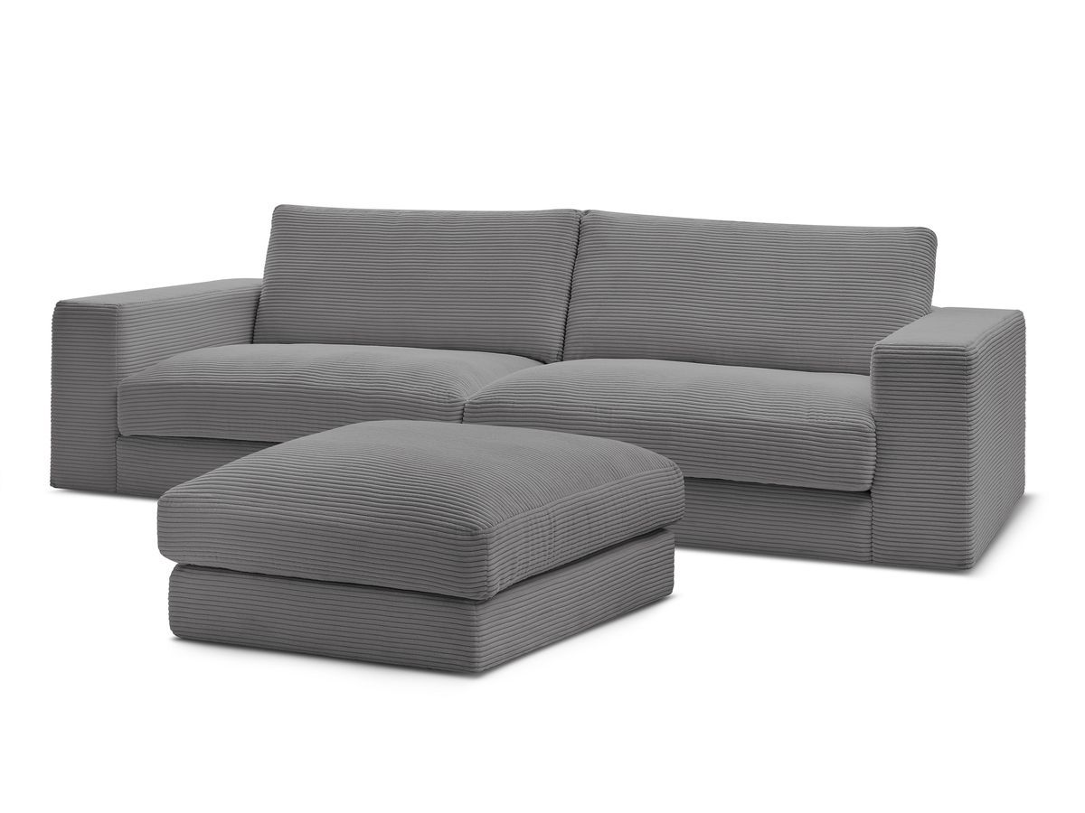 Canapé droit fixe 3 places LEONARD velours côtelé avec pouf