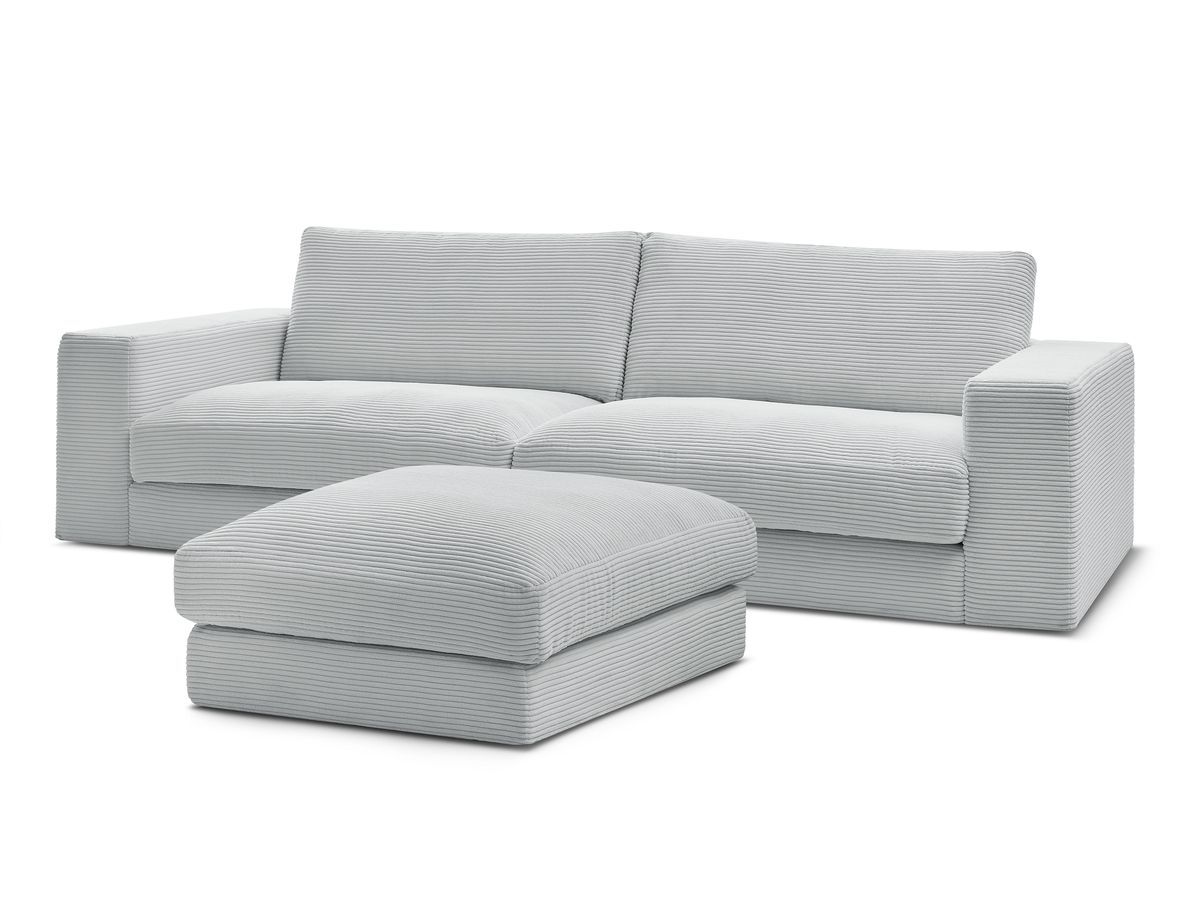 Canapé droit fixe 3 places LEONARD velours côtelé avec pouf