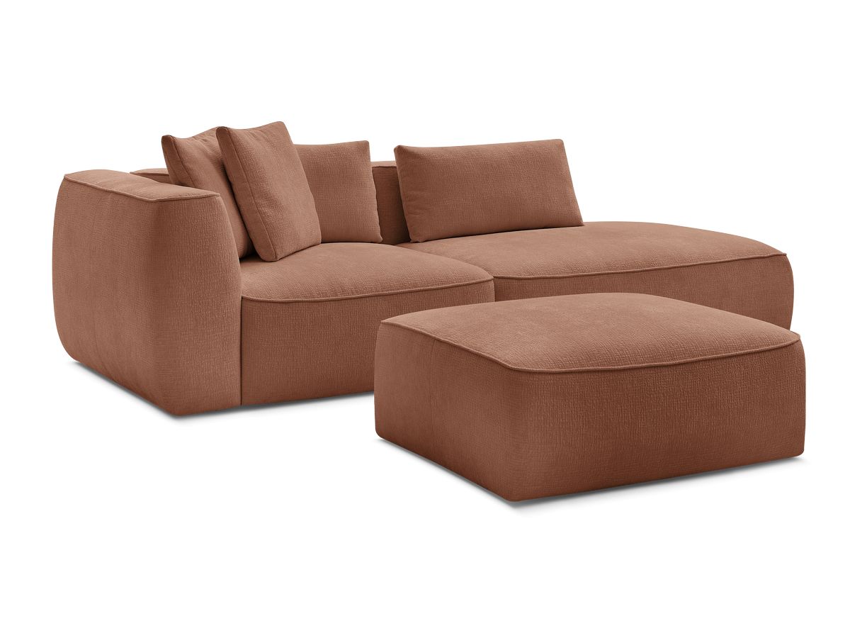 Canapé droit fixe 3 places LEOPOLD tissu texturé avec pouf