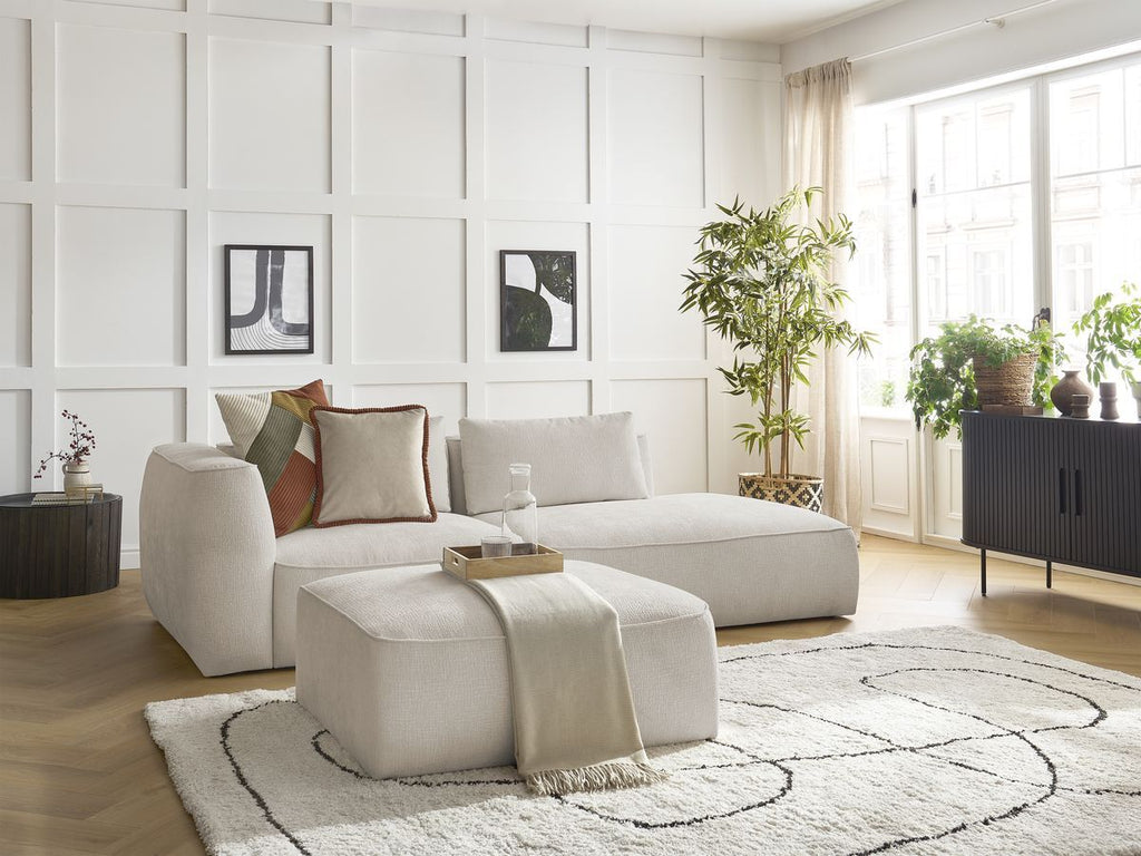 Canapé droit fixe 3 places LEOPOLD tissu texturé avec pouf