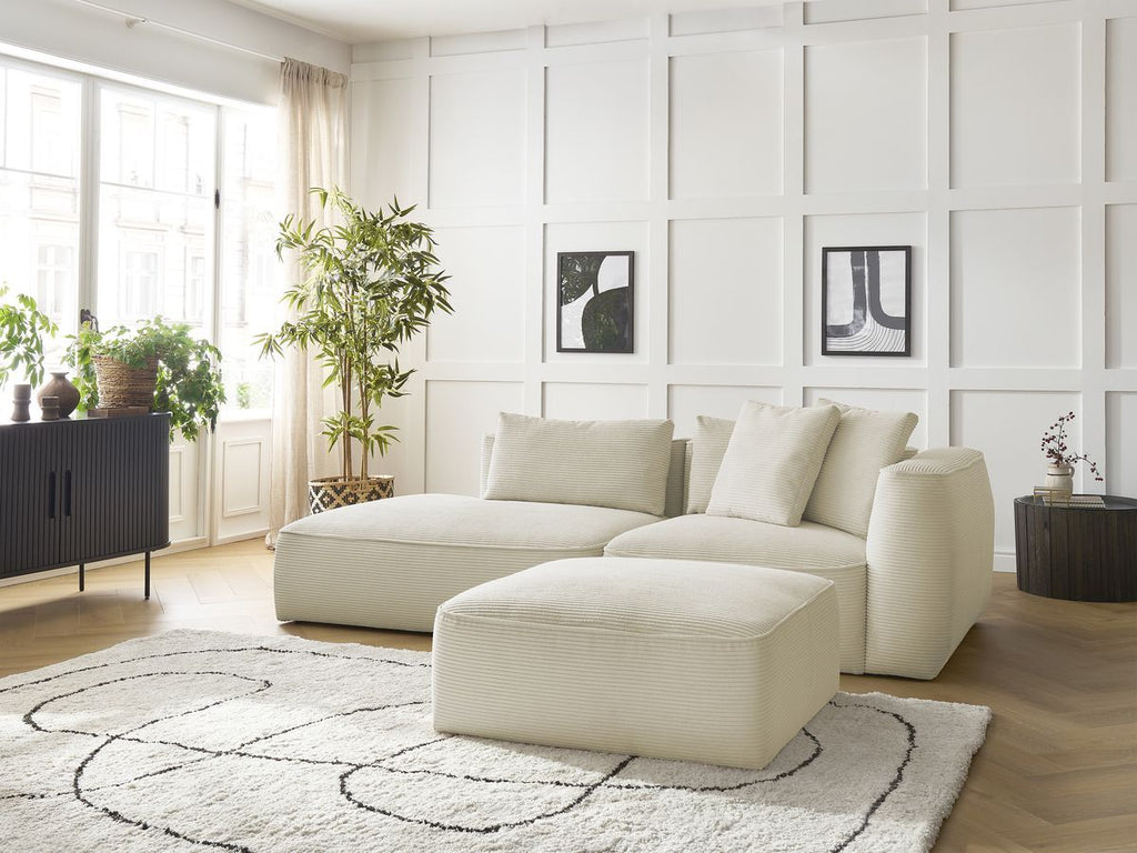Canapé droit fixe 3 places LEOPOLD velours côtelé avec pouf