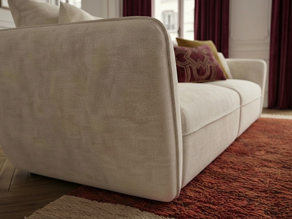 Canapé droit fixe 3 places LUIGI tissu lisse avec pouf