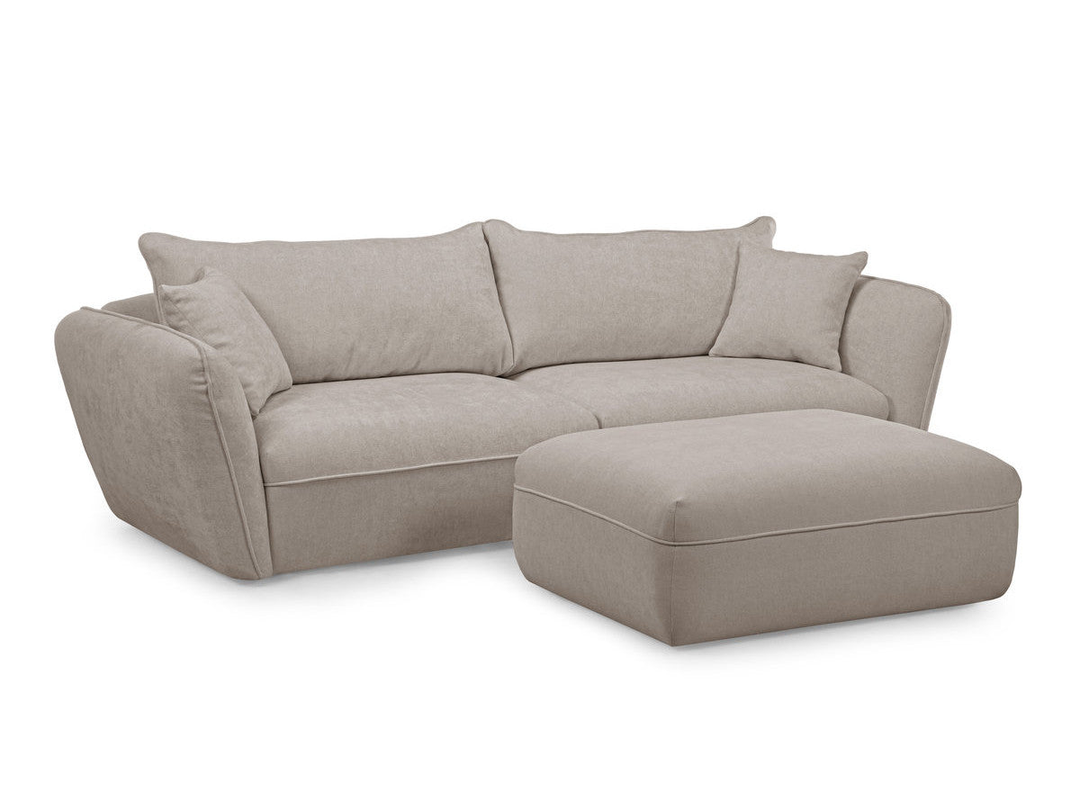 Canapé droit fixe 3 places LUIGI tissu lisse avec pouf