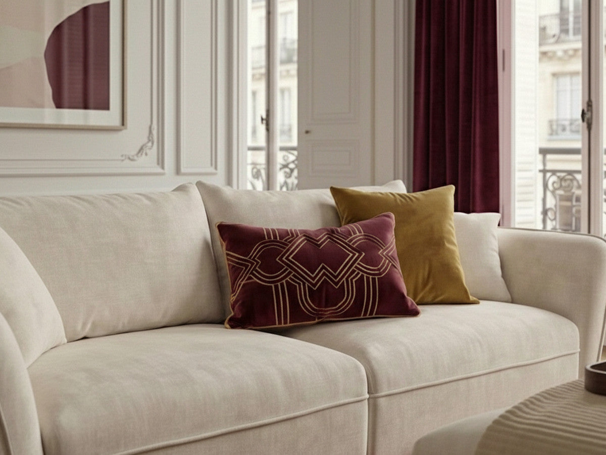 Canapé droit fixe 3 places LUIGI tissu lisse avec pouf