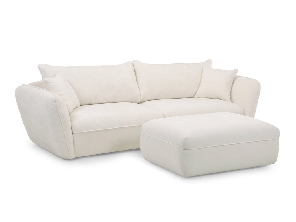 Canapé droit fixe 3 places LUIGI tissu lisse avec pouf