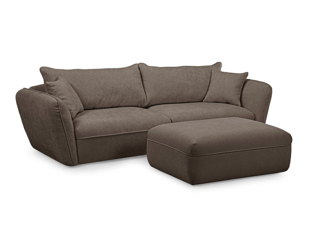 Canapé droit fixe 3 places LUIGI tissu lisse avec pouf