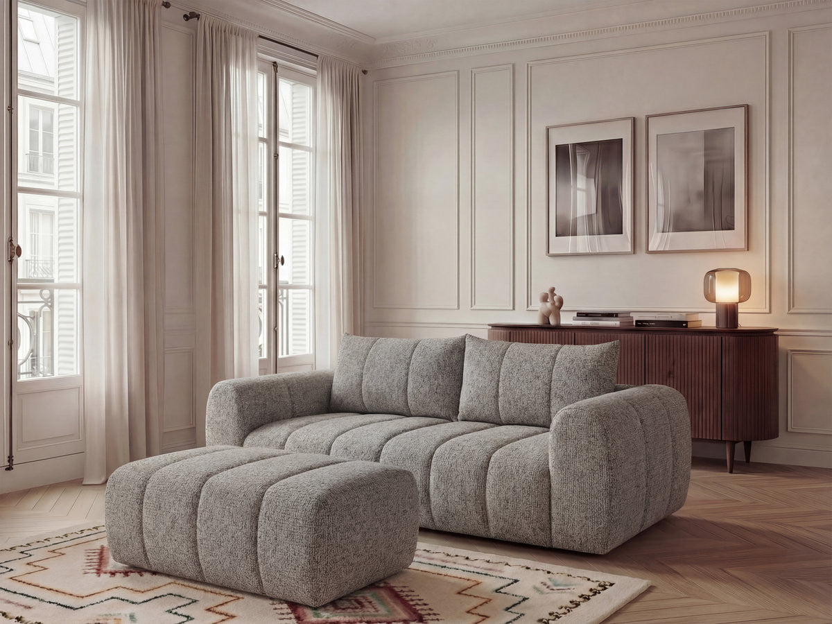 Canapé droit fixe 3 places NESTY tissu chiné avec pouf