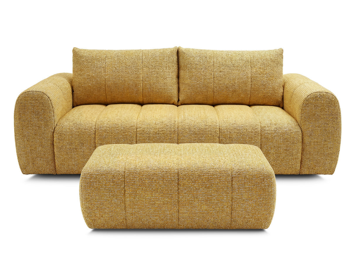 Canapé droit fixe 3 places NESTY tissu chiné avec pouf