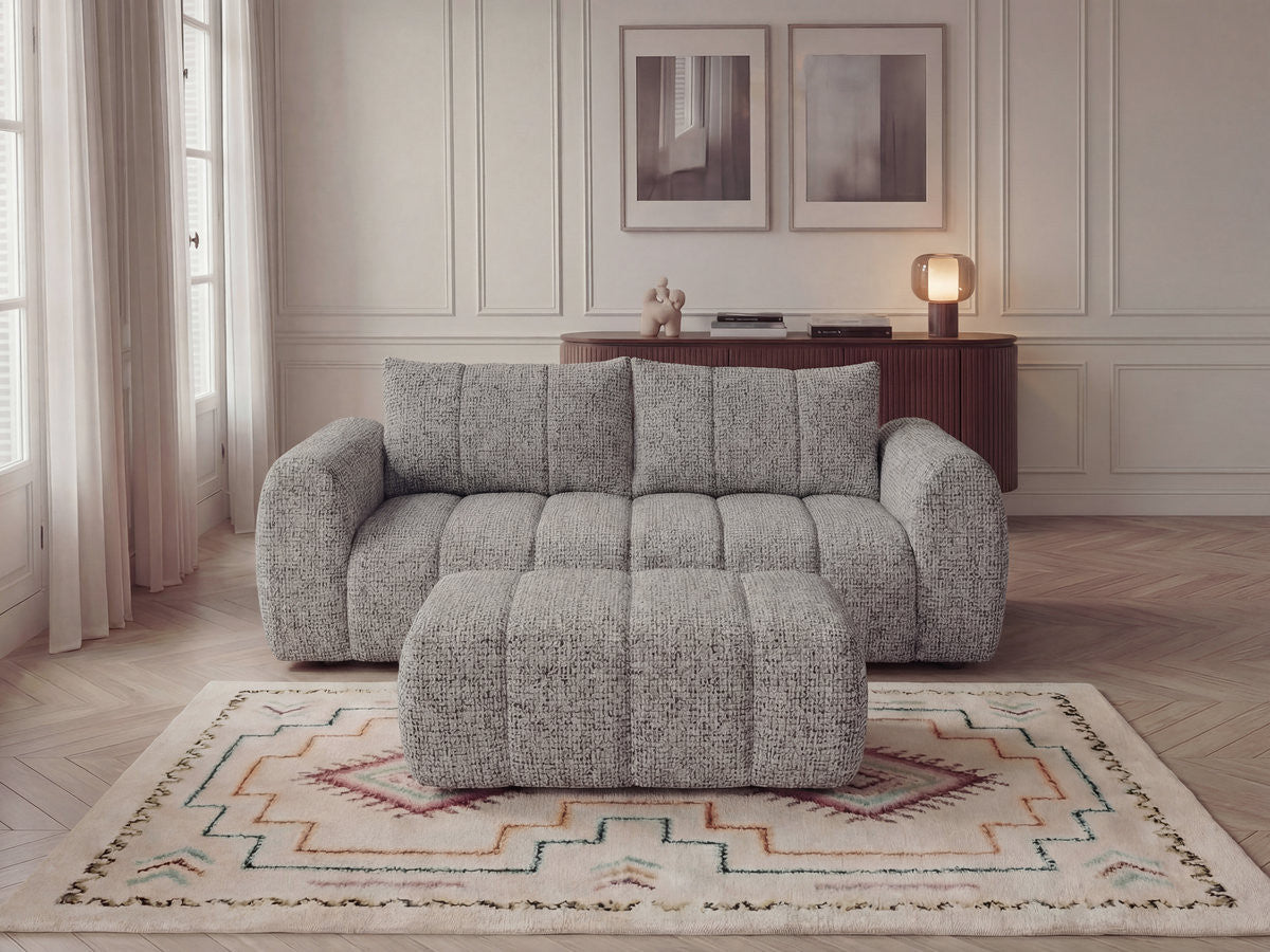 Canapé droit fixe 3 places NESTY tissu chiné avec pouf