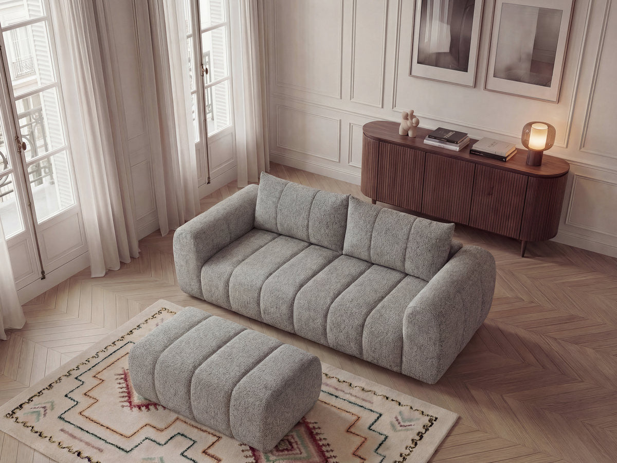 Canapé droit fixe 3 places NESTY tissu chiné avec pouf